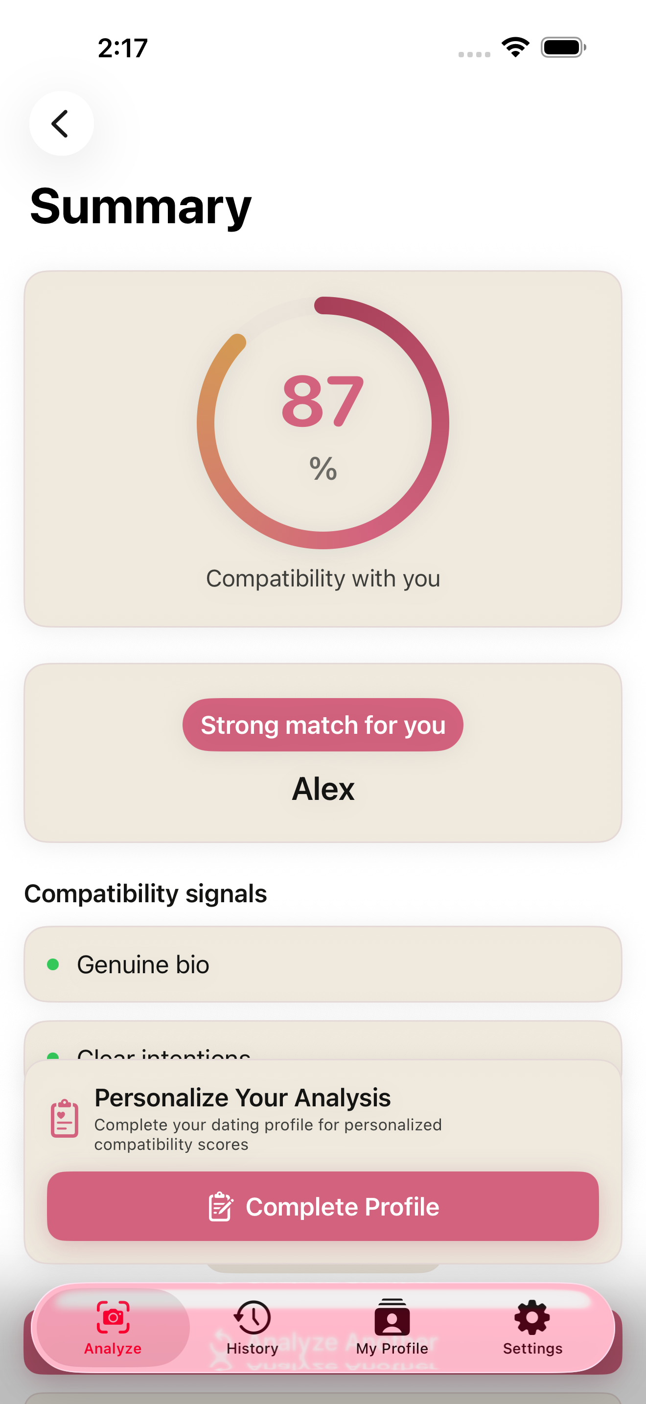 DateHorn App Interface